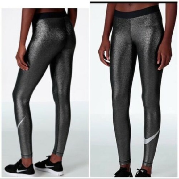 Nike Pants \u0026 Jumpsuits | Nike Pro Cool Drifit Sparkle Black Swoosh Tight |  Poshmark